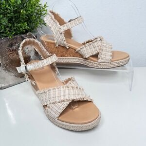 DV Dolce Vita Esther Wedge Sandals Womens Tan Tweed Frayed Espadrille Boho 11
